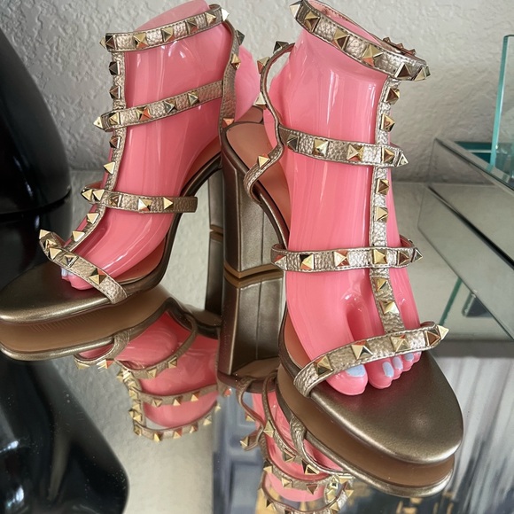 Studded Gold Strappy Heels - Picture 1 of 5